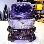 17.81LB Natural Amethyst Treasure Basin Quartz Geode Crystal Healing decor+stand
