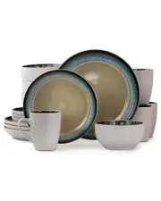 Elama Modern Dot 16pc 3-Tier Stoneware Dinnerware Set