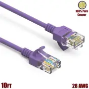 10FT Cat6A RJ45 SLIM Ethernet LAN Network UTP Patch Cable Copper 28AWG Purple