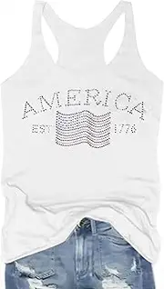 [ASTANFY] American Flag Tank Top Women Sparkle 4th of July Sleeveless Top Summer Patriotic Shirt