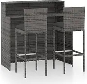 vidaXL Garden Bar Set 3 Piece Patio Outdoor Pub Bistro Table and Seat Sitting Dinner Dining Chair Furniture Set with Cushions Grey