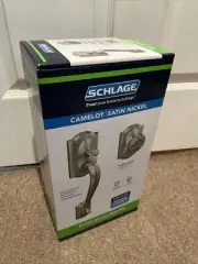 Schlage Door Handleset Grip w/ Georgian Door Knob & Camelot Trim Satin Nickel