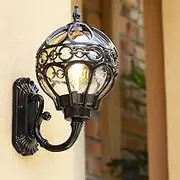Mengjay Glass Lantern Wall Sconce Light Vintage Outdoor Waterproof Rustproof Wall Lamp Outside Decoration Aluminum Metal Wall Lantern for Corridor Villa Patio Garden (Small, Black)