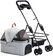 Cat Stroller for 2 Cats, Pet Dog Strollers for Small Medium Dogs, Pet Dog Pram Cat Stroller with Detachable Cup Holder, Foldable 4 Wheel Dog Prams Pushchairs Travel Carrier(Light Gray)