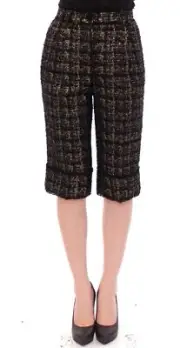 Dolce&Gabbana Women Black Yellow Shorts Polyester Wool Formal Bermuda Pants Sz S