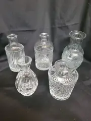 Set of 5 Marble Goat Mini Clear Glass Bud Vases Each Different Shape and Height