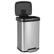Giantex 50L Pedal Rubbish Bin Stainless Steel Trash Can Kitchen Garbage Bin w/Lid & Deodorizer Compartment Home Office Silver