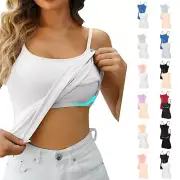2PC Women Adjustable Strap Camisole with Built in Padded Bra Vest Sleeveless Top