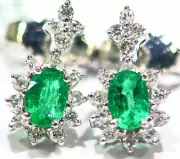 1.51CT 14K Gold Natural White Diamond Emerald Vintage Halo Engagement Earrings