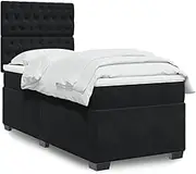 vidaXL Black Velvet Box Spring Bed King Single with Pocket Sprung Mattress and LED Lights Adjustable Headboard