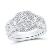 14k White Gold Princess Diamond Bridal Wedding Ring Set 7/8 Cttw (Certified)