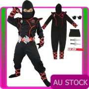 Boys Stealth Ninja Costume Kids Japanese Fighter Warrior Book Week Kungfu Weapon
