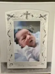 Malden International Design Baby's Baptism Silver Photo Frame 4X6 Cross Dove NIB