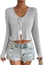 [SECRETEYARD] Womens Tie Front Cardigans Stripe Knit Shrug for Dress Sweaters Crop Tops