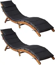 Solid Acacia Wood Sun Loungers with Dark Grey Cushions - Perfect for Portable Outdoor Reclining, Folding on Patio,Lawn or Camping –Set of 2