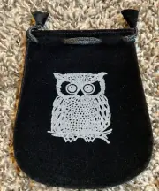 Owl Bag Black Velveteen Drawstring Dice Runes Stones Cards Crystals Change Money
