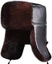 [DJG DIAL] Soviet Ushanka Cossack Aviator Bomber Hat Winter Fur Earflap Cap PU Leather Trapper Hat