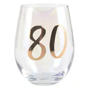 Rainbow Stemless 80th Wine/Alcohol Glass 600ml Birthday Drinking Drinking Cup