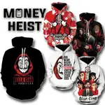 【CUSTOMFASHION】MONEY HEIST 黑色夾克 3D 打印圖案連帽衫 LA CASA DE PAPEL