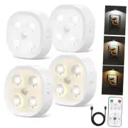 Rechargeable Puck Lights with Remote, 1500mAh Rechargeable Motion Sensor 4 PCS
