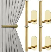 4 Pack Metal L Shaped Curtain Hooks, Self Adhesive No Drill Tiebacks for Home Office Decorative Curtain Decor (Gold)