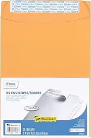 Mead Letter Size Mailing Envelopes, Press-It Seal-It Self Adhesive Closure, All-Purpose 24-lb Paper, 9" X 12", Brown Manila Kraft Envelope, 25 per Pack (76086)