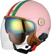 Bluetooth Open Face Motorcycle Helmet Half Shell Helmet with Built-in Drop Down Visor 3/4 Motorcycle Helmet for Adult Men Women Moped Cruiser DOT/ECE Approved