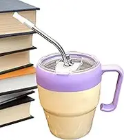 Glass Cups with Lids and Straws - Cold Drinks Letter Printing Glass - Leak-Proof Iced Beverages Straw Cup with Handle for Picnic Bar Outdoor Wedding Restaurant Travel Kitchen