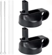 4 Flgoo Lids Wide Mouth Hydro Flasks Water Bottle Straws Brush 2x 2 Pack (Black)