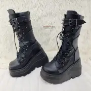 Shaker 70 Black Platform 4.5" Wedge Mid Calf Goth Punk Rave Boots NY DEMONIA
