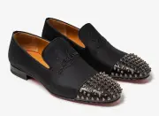 Christian Louboutin Navy Spooky Flat Black Spike Oxford Dress Loafer 43 10