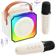 Portable Karaoke Machine with 2 Wireless Microphone,Karaoke Machine for Kids Adults,Portable Bluetooth Boys Girls 3-12 Year Old for Party/Outdoor/Travel/Christmas/Birthday (Beige)