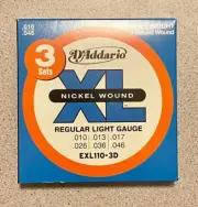 D'Addario EXL110-3D Nickel Wound Electric Guitar Strings, Pack of 3, NEW!