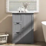 CostwayBathroom Floor Cabinet with 3 Drawers and 1 Side Cabinet-Grey