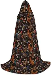 Chicken Print Print Halloween Hooded Cloak 130/150/170cm Carnival Witch Costume Cosplay Theme Party