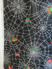 Cranston Print Works Halloween Fabric Spider Webs & SPIDERS BLACK 1 YDX44"W NEW