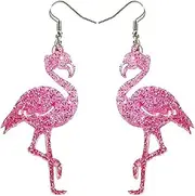[Cheysrae] Cute Pink Flamingo Glitter Dangle Drop Earrings for Women Acrylic Animal Hook Fashion Gifts