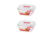 2x Locknlock 500ml Euro Square Borosilicate Glass Food Container Storage w Lid