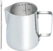 Stainless Steel Milk Frothing Pitcher 12 Oz, Espresso Steaming Pitcher with D...