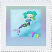 10x10 inch Quilt Square, Image of Trendy Mermaid On Pastel Background and G