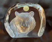 Cristal D'Arques Frosted Etched Tiger Paperweight Lead Crystal France 3 1/2"