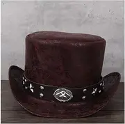 PANFU Ladies Men Party Hats Haute Couture Elegant Leather President Hat Metal Decoration Top Hat Rhinestone Party Hats (Color : 4, Size : XL(60-61CM))