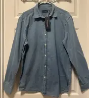Vineyard Vines Mens Lg Classic Fit Shirt Spread Collar Chambray Light Indigo