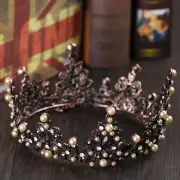 Pageant Full Round Tiara Vintage Wedding Crown Baroque Pearl Rhinestone Crown