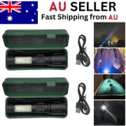 2 PACK Mini COB LED Flashlight Pocket Torch USB Rechargeable Light Hiking Lamp