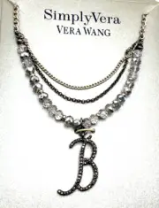 NEW Vera Wang Marcasite Initial 'B' Triple Strand Monogram Pendant Necklace