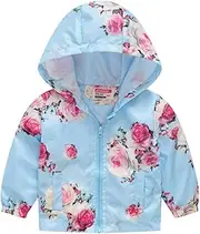 [Generic] Teen Two Piece Outfit Toddler Kids Baby Girls Boys Floral Flowers Spring Hooded Coat Jacket Tops Little Character Set Light Blue