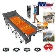 Ergonomic Heated Camping Cot with Side Pocket & Storage Bag – Perfect for Travel