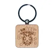 Unbelievable Bee Engraved Wood Square Keychain Tag Charm