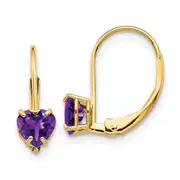 14k Yellow Gold 5mm Heart Amethyst Leverback Earrings